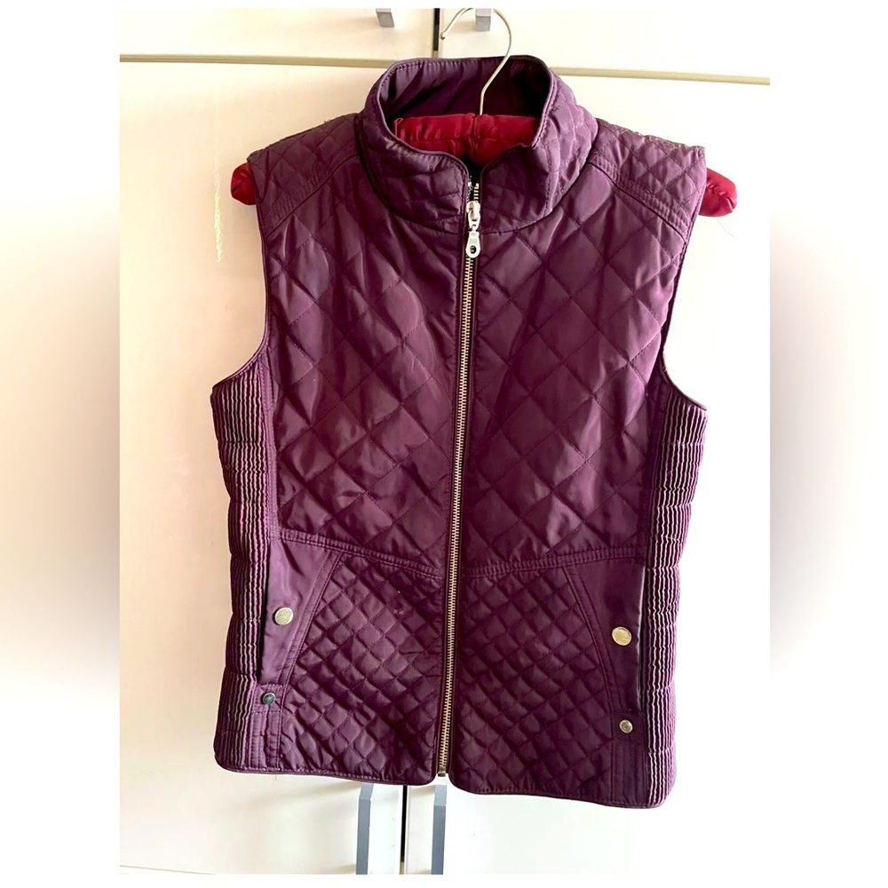 Renuar Women's  Quilted Warm Coat Jacket fur inside Vest Burgundy purple Size S